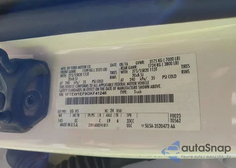 2016 Ford F-150 Lariat z USA, uszkodzony, nr VIN 1FTEW1EF9GKF41246